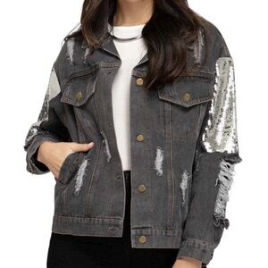 Sequin Charcoal Gray Denim Jacket
